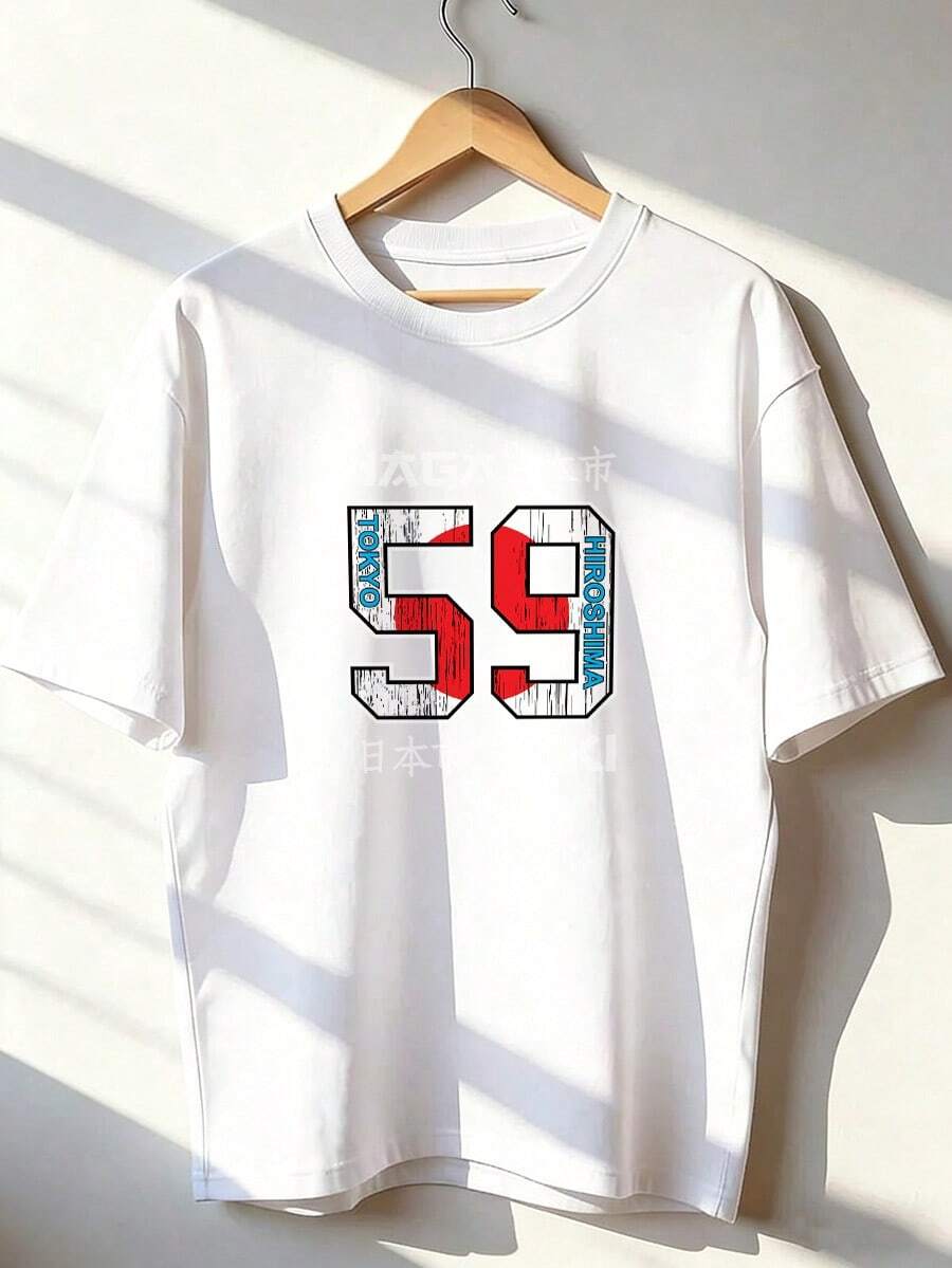 Retro Japanese Style Short Sleeve T-Shirt, Fashionable Short Sleeve T-Shirt For Spring And Summer 2026, Made In Mexico, 180 Grams. Cartoon Print, Couple Design, Suitable For Indoor Or Outdoor Wear. Crew Neck, Unisex, Ideal For Office And Leisure. One-Piece Pack. - WH-P631577SLNDXZGY616 - 查看 1