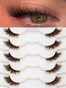 7 Pairs Brown Half-Strip Eyelashes, Cat Eye Effect, Fluffy & Soft, Transparent Lash Band, Natural & Lengthening, Comfortable Reusable, Suitable For Daily Wear, Travel, Party Gift - View 5