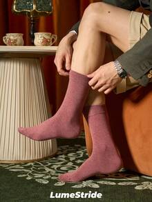 Men Crew Socks | Business & Everyday | Versatile Dress Socks | Comfortable Cotton | All-Match Style - Hot Pink - View 2
