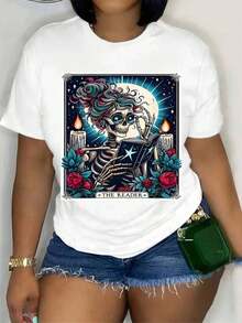 Women's Casual Short Sleeve Crew Neck T-Shirts, Spring And Summer Casual Wear, Graphic Print T-Shirts, Crew Neck, 100% Cotton, Soft Fabric, Short Sleeve - 白色 - 查看 1