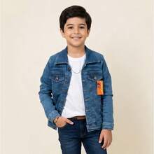 Casaco jeans, jaqueta  Juvenil Masculino Com Lycra Outono Inverno Confortável Estilo Casual, moda infantil Tamanho 10 a 16 - Azul bebê - Visão 3
