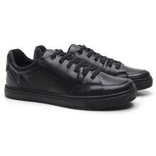Tênis Masculino Casual Sapatenis Urbano Moderno Respirável Couro Sintético Solado Leve Ideal para dia a dia - Preto - Visão 1