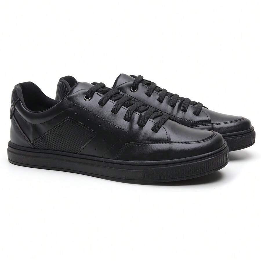 Tênis Masculino Casual Sapatenis Urbano Moderno Respirável Couro Sintético Solado Leve Ideal para dia a dia - Preto - Visão 1