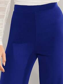 Pantalones de pierna ancha unicolor de talle alto - azul real - Ver 4
