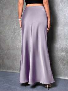 Falda de satén con dobladillo de sirena para PETITE, falda negra elegante para uso diario - Morado - Ver 2