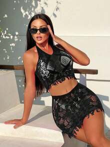 Fest Set: cubrebikini con abertura sin bikini - Negro - Ver 4