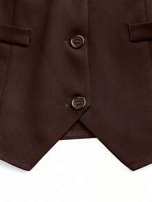 Chaleco sin mangas de unicolor y estilo sencillo para uso diario de mujer - Marrón - Ver 7