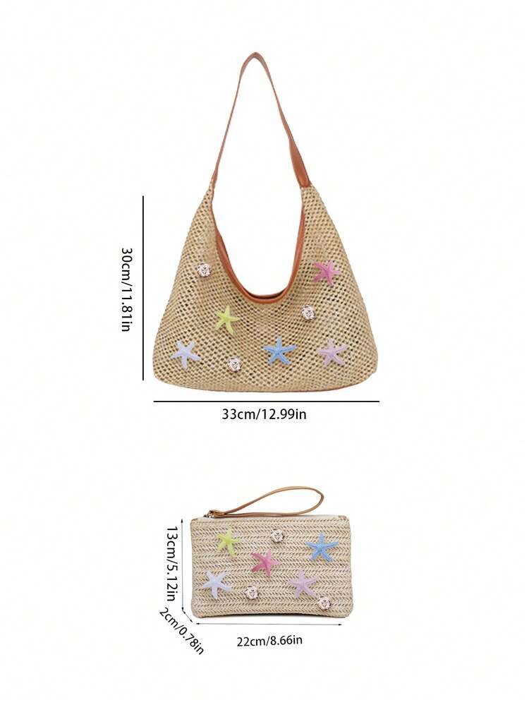 Bộ 2 túi tote và túi đeo cổ tay trang trí sao biển, túi hobo đan sợi raffia phong cách Bohemian kèm ví cầm tay đồng bộ, túi đeo vai đi biển mùa hè cho nữ, túi tote rơm dung tích lớn cho kỳ nghỉ, hồ bơi và sử dụng hàng ngày, lý tưởng để đựng đồ bơi, khăn tắm và vật dụng thiết yếu, phù hợp cho người yêu biển, khách du lịch và dạo phố, quà tặng hoàn hảo cho kỳ nghỉ hè, sinh nhật và phù dâu, đa năng làm túi đi biển, ví hobo, túi du lịch và túi xách hàng ngày - Nhiều màu - Xem 10