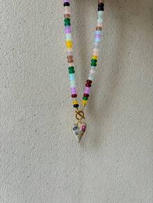 Handmade Colorful Beaded Necklace With OT Clasp And Heart Pendant, Vintage Fashion Choker For Women - Colorful Beads - View 6