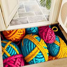 1pc 2D Colorful Pom-Pom Pattern Printed Rug, Long Doormat Series, Suitable For Living Room, Laundry Room, Bathroom, Bedroom, Kitchen - Multicolor - View 2