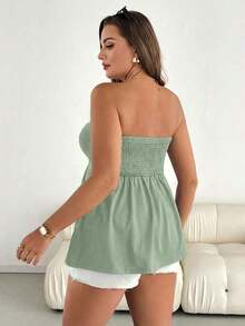 Blusa sin tirantes de rayas negras y blancas, versátil, cómoda y estilizadora, para mujer talla grande, ideal para primavera/verano, vacaciones y salidas, estilo europeo de verano - verde menta - Ver 2