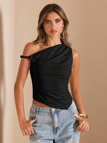 Blusa de verano para vacaciones en la playa, elegante, con hombros descubiertos y cuello asimétrico, para conciertos, actuaciones, festivales de música, conciertos, country, clubes, nuevos estilos sexy de primavera y verano - Negro - Ver 5