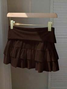 Xghhjm Falda Mini de Terciopelo Negro con Volantes para Mujer, Ideal para Fiestas de Invierno - Café integral - Ver 2