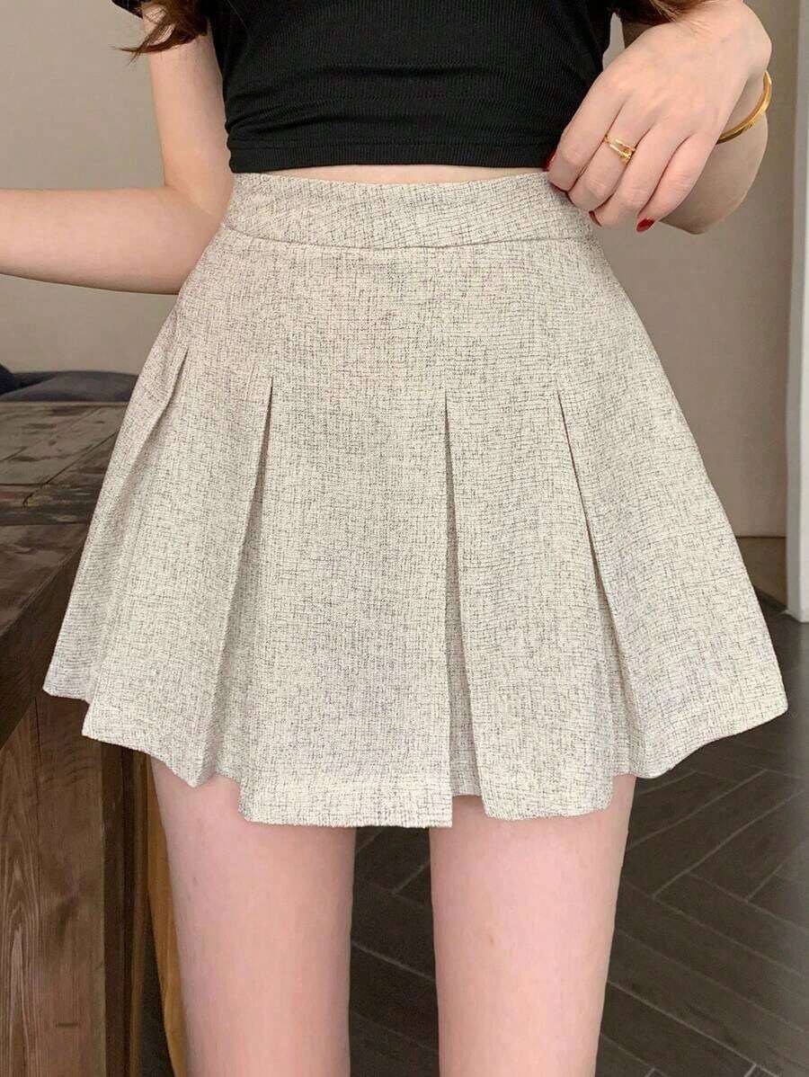 Falda pantalón plisada de unicolor para mujer con estilo informal universitario - Blanco - Ver 1