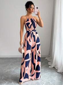 Mono de tela estampada con envolvente frontal para mujer, diseño que define la cintura para usar en ocasiones elegantes, ya sea de fiesta o diario - Multicolor 7 - Ver 3