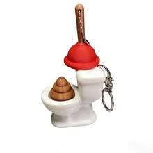 1pc Funny Toilet Poop Button Keychain, Prank Stress Relief Pendant - White - View 6