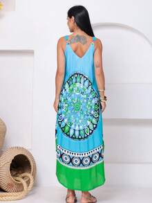 Trapeze Dress With Print. - Baby Blue - View 2