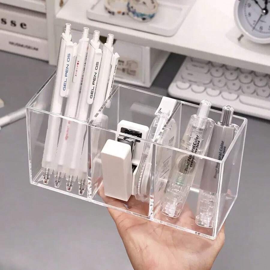 1件裝化妝刷收納架 3格鏡面化妝刷收納盒 可愛筆筒 眼線筆展示盒 家居必需品 - 多款 - 查看 1