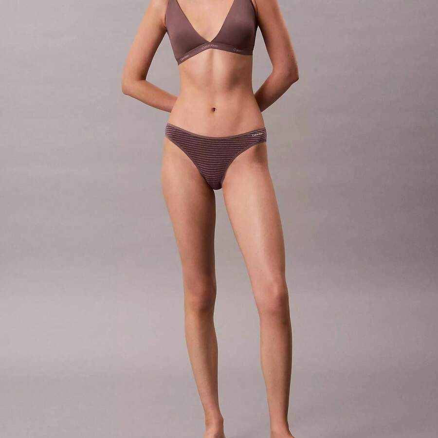 Calvin Klein Ideal Cotton Bikini QD5126 Underwear  Women  Panties - Erin Stripe Botanical Brown - Xem 1