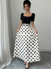 YHHRafferiza Petite Vestido midi de mujer con escote cuadrado y mangas cortas con estampadoYHH - Multicolor 2 - Ver 3