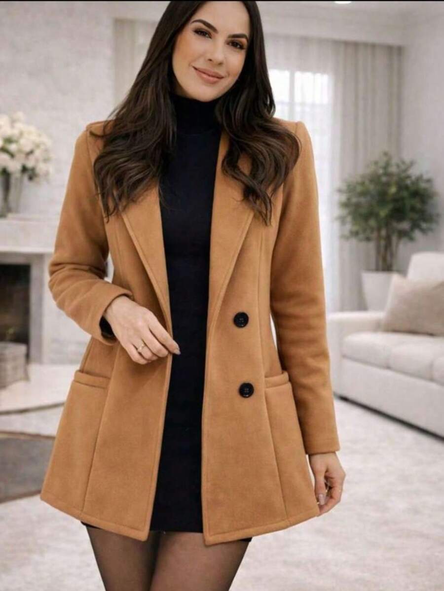 Women's Medium-Warm Wool Blazer/Overcoat For Winter - Elegant - 米色 - View 1