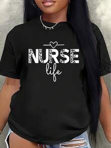 Women's Nurse T-Shirt, Comfortable And Lightweight, Short-Sleeved, With A Heart-Shaped Design, Suitable For Hospitals, Clinics, Or Everyday Wear, Made Of Durable And Breathable Material. - 黑色 - 查看 1