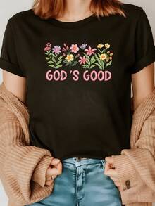 Colorful Flowers Symbolizing Hope, Joy, And Faith Surround An Inspiring Message About Kindness And Spiritual Connection. A Comfortable And Stylish Casual Women's T-Shirt For Everyday Wear. - 黑色 - 查看 8