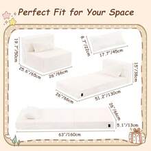 Colchón plegable para sofá cama para niños con almohada lavable y plegable para dormir en la guardería sofá plegable para niños futón silla plegable con bolsa de almacenamiento para niñas - Peluche beige - Ver 4