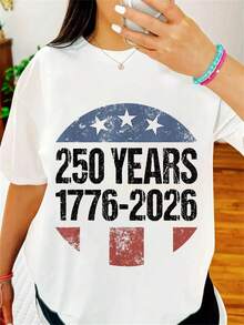 100% Cotton Plus Size Women's Casual T-Shirt 250 Years American Flag 250th Anniversary USA 4th Of July T-Shirt - 白色 - 查看 1