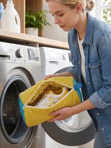 1pc Shoe Washing Bag For Washing Machine, 360° Deep Cleaning, Anti-Deformation, Reusable With Snowflake Lining, Perfect For Sneakers And Casual Shoes - Multicolor - View 5