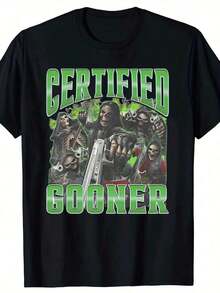 100% Cotton T-Shirts With 'Certified Gooner' Skeleton Meme Print, Casual Fashion For Men And Women, Loose Fit Urban Style T-Shirt - 白色 - 查看 7