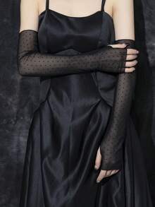 1 Pair Long Lace Fingerless Arm Warmers, Delicate Sheer Breathable Styling Accessory - Black-193 - View 4