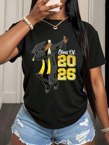 Class Of 2026 T-Shirt, Graduation Party Gift For Students, College Graduate Celebration Clothes For Graduation Day, 220g - Urban Vintage Style, Unisex, 100% Pure Cotton Short Sleeve T-Shirt - 黑色 - 查看 3