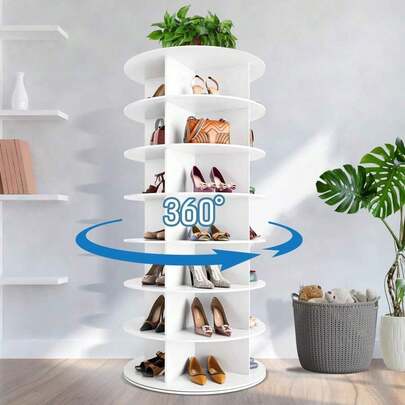 7-Tier Spinning Shoe Rack, 360 °   Rotating Shoe Organizer Tower, Vertical Carousel Storage For Shoes And Handbags