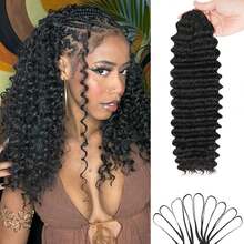 bling hair Tóc móc sợi sóng sâu, 100 sợi, kiểu thắt nút kỳ diệu, tóc móc xoăn dành cho nữ, đã được tách sẵn, không có nút thắt, tóc nối móc sợi lông vũ làm từ tóc thật. - Natural Black - Xem 1