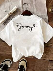 Double-Sided Printed T-Shirt With "Grammy" Print, Round Neck And Short Sleeves For Women, Made Of Soft-To-The-Touch Fabric, Classic Design For Spring And Summer, A Must-Have Fashion Item For Women. - 白色 - 查看 2