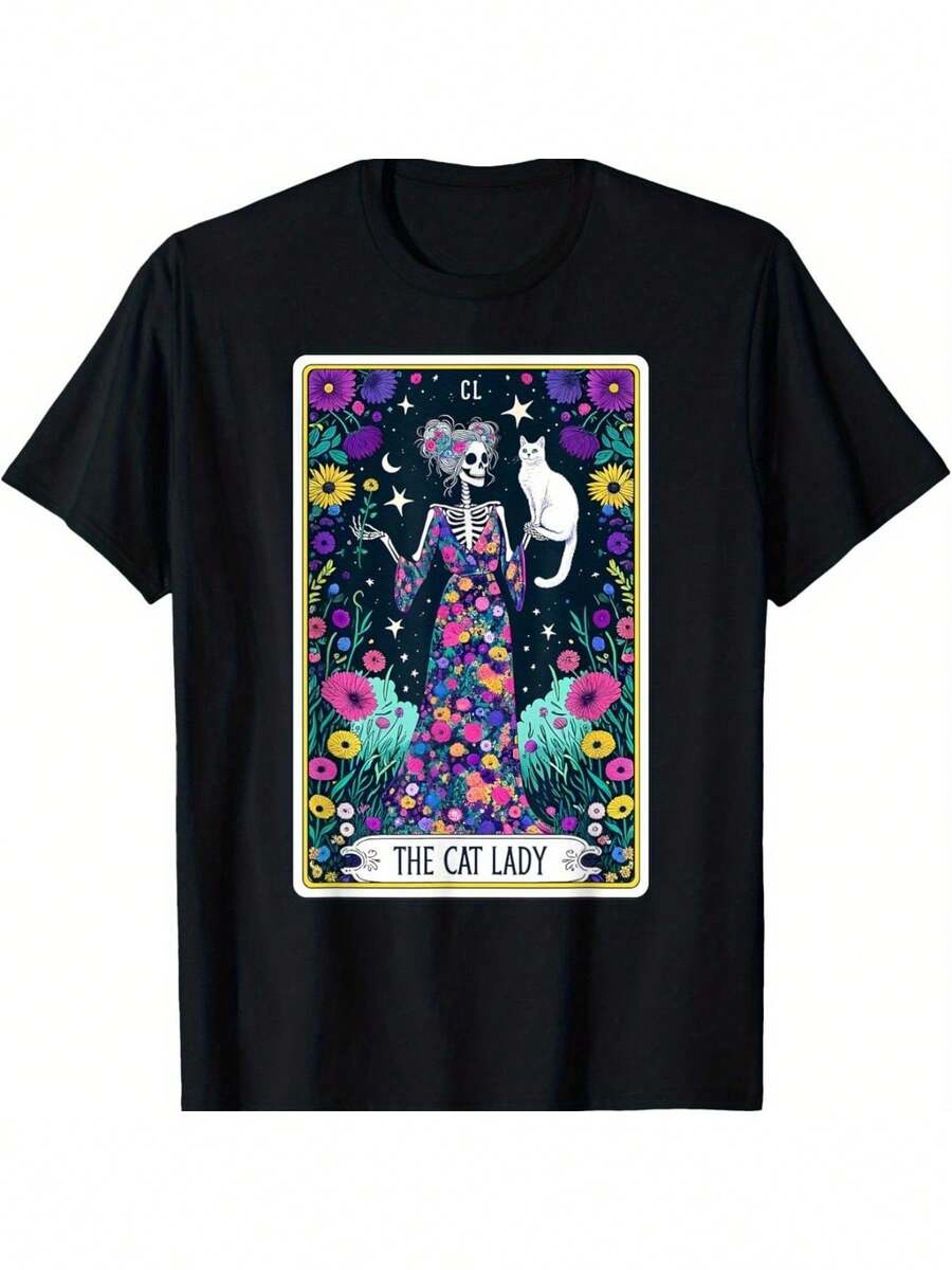 Camiseta unisex con diseño de calavera de gato y la frase "Mamá Gato Blanco", un excelente regalo para Navidad, Halloween o el Día de Acción de Gracias.Esta camiseta unisex está hecha de tela suave y cuenta con cómodas mangas cortas negras. - Negro - Ver 1