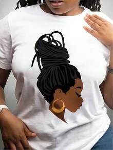 Soft 100% Cotton T-Shirt With Letter Print, Round Neck, Short Sleeve, Casual, For Spring And Summer, Women's Clothing, Breathable Cotton T-Shirt, Goes With Everything, Great. - 白色 - 查看 6