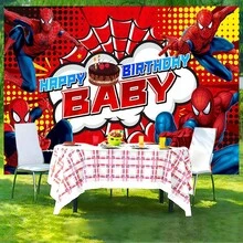 1pc Spider-Man Happy Birthday Backdrop Marvel Superhero Boy Party Decoration Cartoon Photography Background Indoor Holiday Gathering Scene Layout Cake Table Wall Tapestry Anime Fan Birthday Party Props Wall Hanging Decor - Nhiều màu - Xem 2