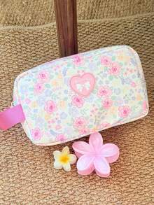 Floral Pattern Cosmetic Bag Travel Makeup Pouch Portable & Casual Makeup Bag Large Capacity Travel Toiletry Bag Toiletries Handbag Wash Bag For Women - Multicolor - View 6