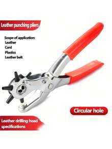 1pc Multi-Function Leather Hole Punch Tool, Leather Punch Tool, Universal Hand Belt Drill Tool, Rotary Leather Hand Punch, Suitable For Belts, Watch Bands, Dog Collars, Saddles, Shoes, Fabrics, DIY Home Or Craft Projects (Silver/Red), Gift, Leathercraft, Hole Punch (Color And Style Random) - Multicolor - View 7