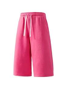 Men's Casual Knit 7 Inch Shorts, Loose Wide Leg Drawstring Waist Sweat Shorts With Pockets, - Hot Pink - View 1