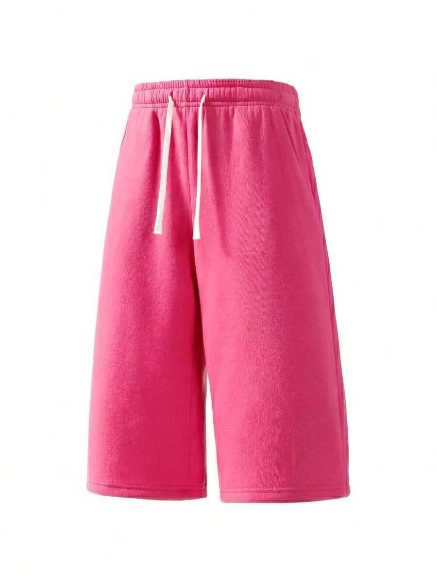 Men's Casual Knit 7 Inch Shorts, Loose Wide Leg Drawstring Waist Sweat Shorts With Pockets, - Hot Pink - View 1