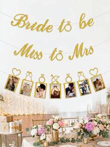 7pcs Personalized Wedding Photo Banner,Customizable Shiny Bridal Shower Photo Banner,Personalized Miss To Mrs Glitter Photo Garland For Bridal Shower,Glitter Photo Banner For Bachelorette & Engagement - Multicolor - View 8