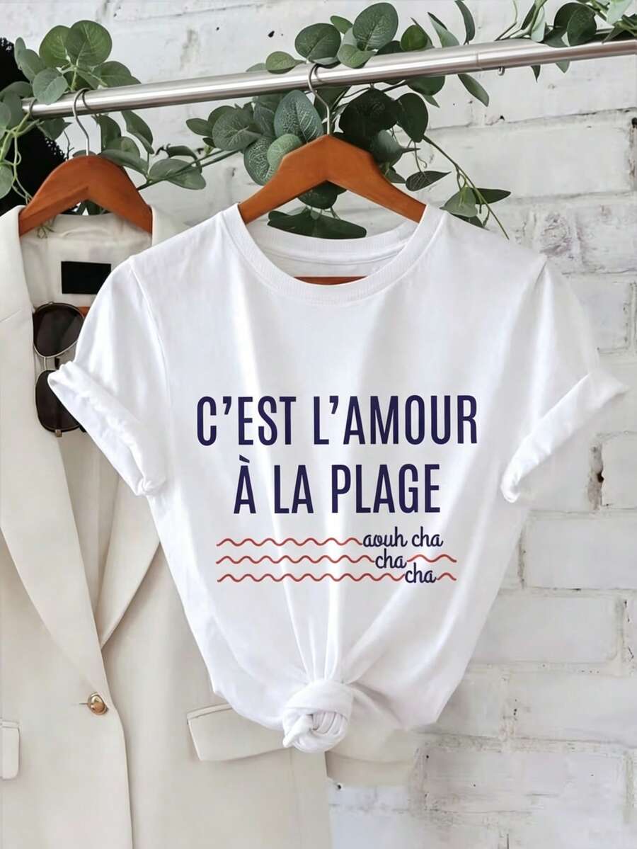 Áo thun nữ tay ngắn cổ tròn thoáng khí, chất liệu vải dệt kim mềm mại, thoải mái, kiểu dáng cơ bản. - trắng - Xem 1