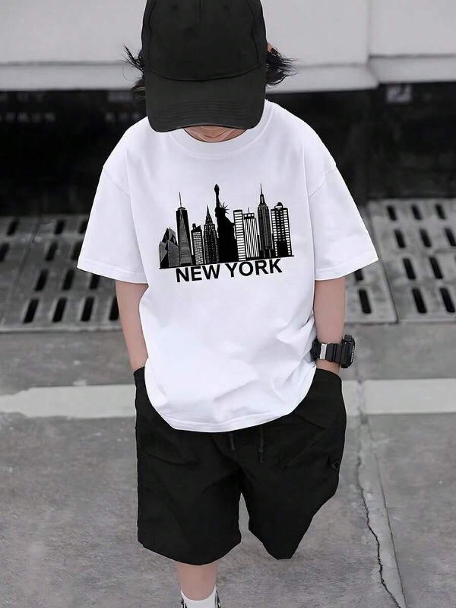 Boys & Teens' Casual Graphic Print Round Neck Short Sleeve T-Shirt, Summer TopPlayeras De Hombre Algodón Playeras Hombre Jersey   Twice  Playeras Para Mujer Camisetas De Mujer Algodón - Blanco - Ver 1