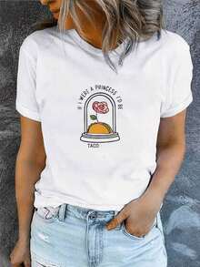 Women's Casual Short-Sleeved Round Neck Loose-Fitting Printed Pink Spring/Summer Camisole. Suitable As A Gift. Women's T-Shirt. Blouses > Elegant. Boho Chic. Soft, Breathable, And Comfortable Women's Top, Ideal For Spring, Summer, And Autumn, Perfect For Vacations, Travel, And Everyday Wear. - 白色的 - 查看 1