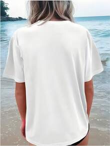 Nueva Camiseta de Moda para Mujer con Cuello Redondo, de Algodón, Camiseta Negra para Mujer con Estampado de Estrellas Rosadas |   Camiseta casual de estilo urbano americano, de corte holgado, hecha de tela suave y elástica, con cuello redondo, mangas cortas, diseño divertido, ajuste elástico y cómodo, lavable aáquina, adecuada para uso diario y de. Camiseta blanca lisa, diseño versátil para el verano. - Blanco - Ver 3