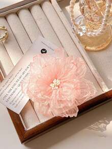 3 piezas Clip de pelo de tul con estampado floral dulce y etéreo - Clip para flequillo lateral bohemio para mujeres, accesorio para vacaciones y playa con acento central de flor - Multicolor - Ver 13
