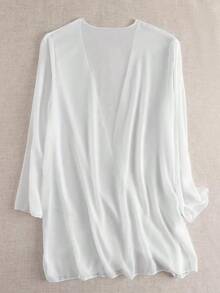 Swim Basics Kimono de gasa transparente de verano con abertura frontal - Blanco - Ver 2